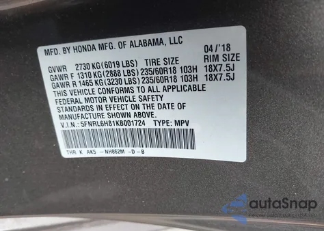 2019 Honda Odyssey Touring from USA, damaged, VIN 5FNRL6H81KB001724